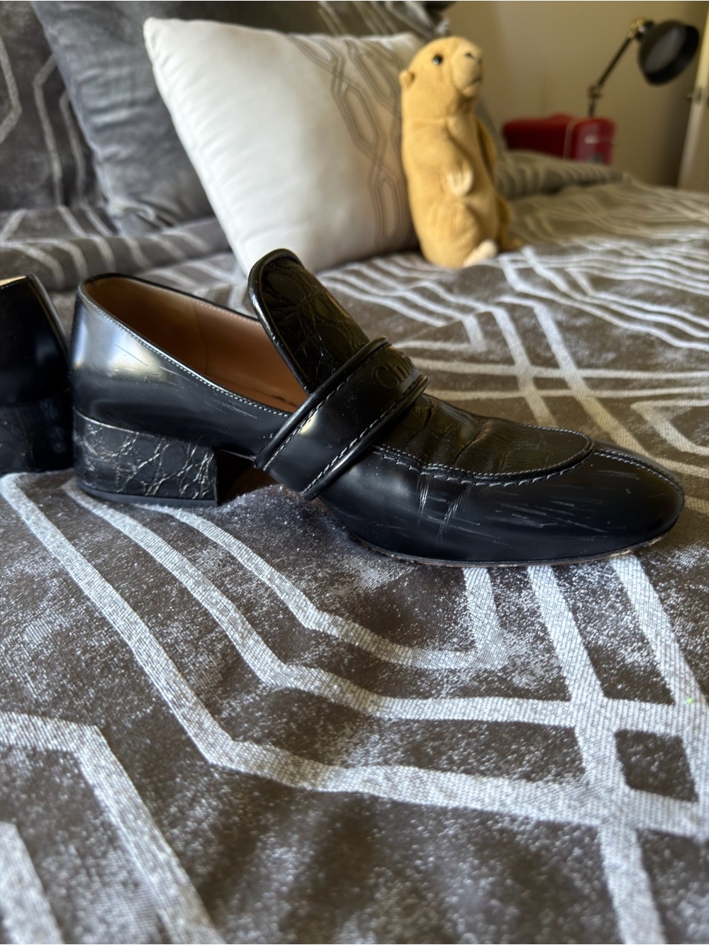Authentic Chloe Black Leather Croc-Embossed Loafers for woman - Picture 6 of 11